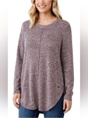 M • Roots • Marled Burgundy Purple Knit Sweater Center Seam Rounded Hem